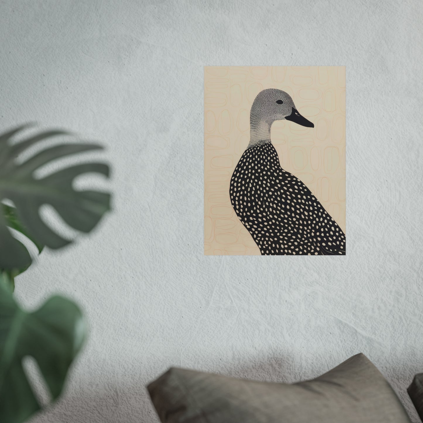 Guillemot Bird Fine Art Poster – Minimalist Black & Beige Nature Print